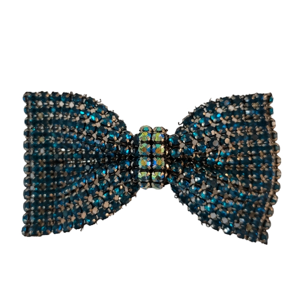 Tasha Rhinestone Bow Hair Clip Teal Aqua